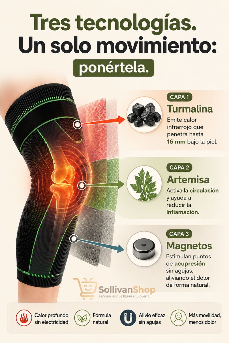 Rodillera Autocalentable de Acupresión con Turmalina y Artemisa
