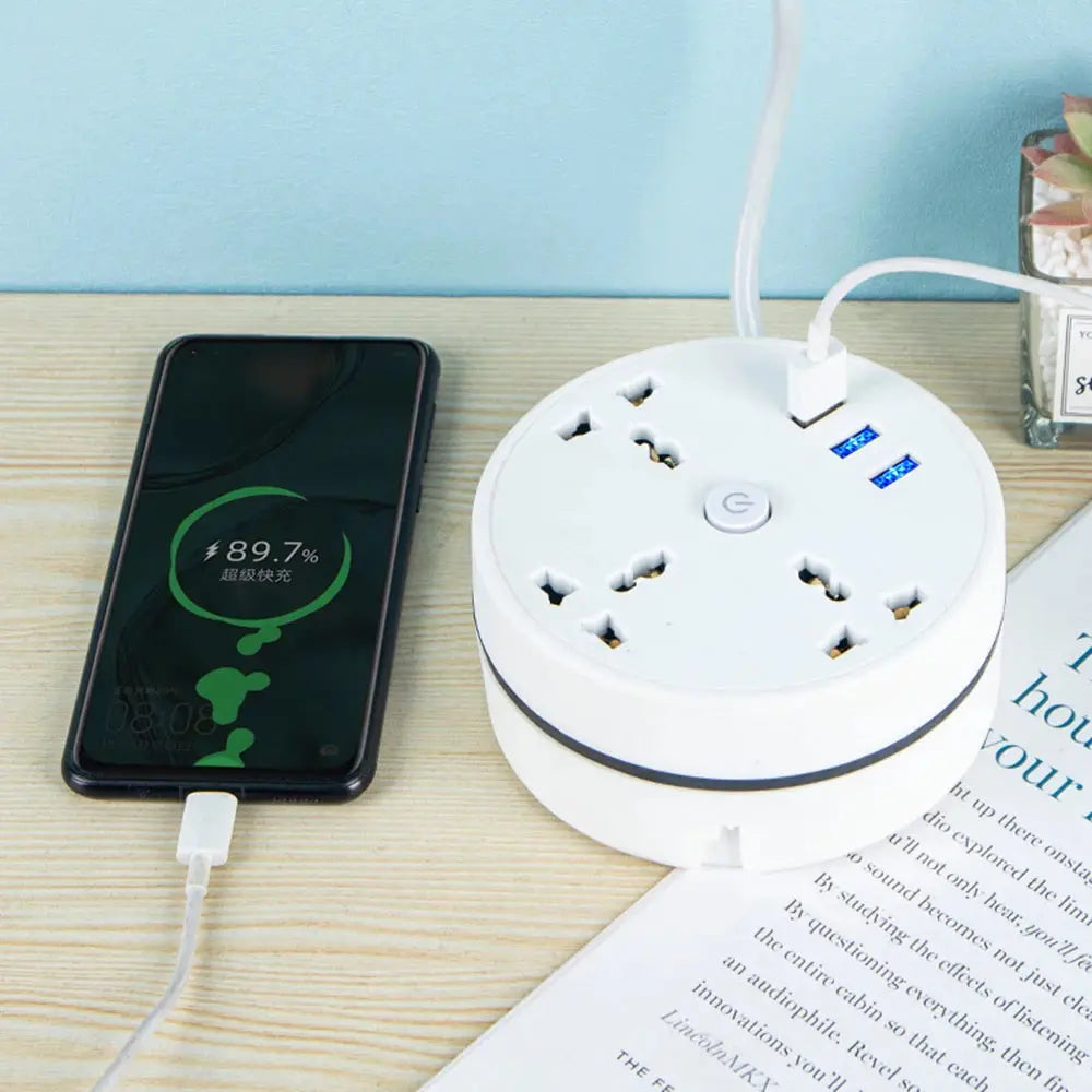 Carga 6 Dispositivos a la Vez - Regleta Compacta Cable Retráctil